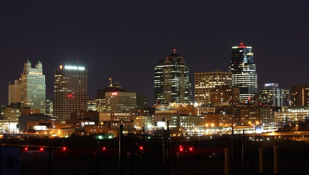 Kansas City, MO skyline at night (illustrative photo of Kansas City)